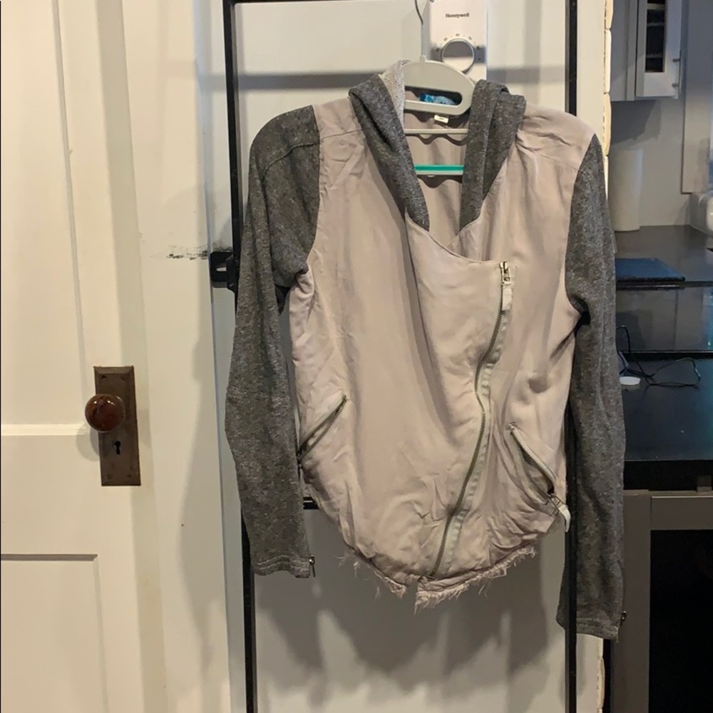 Dual grey hooded offset zip up